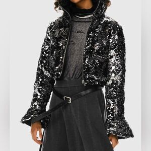 Chic Black Sequin Bomber Jacket
